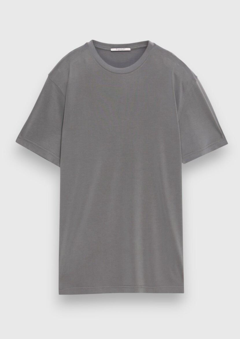 Gri Düz T-Shirt - 6