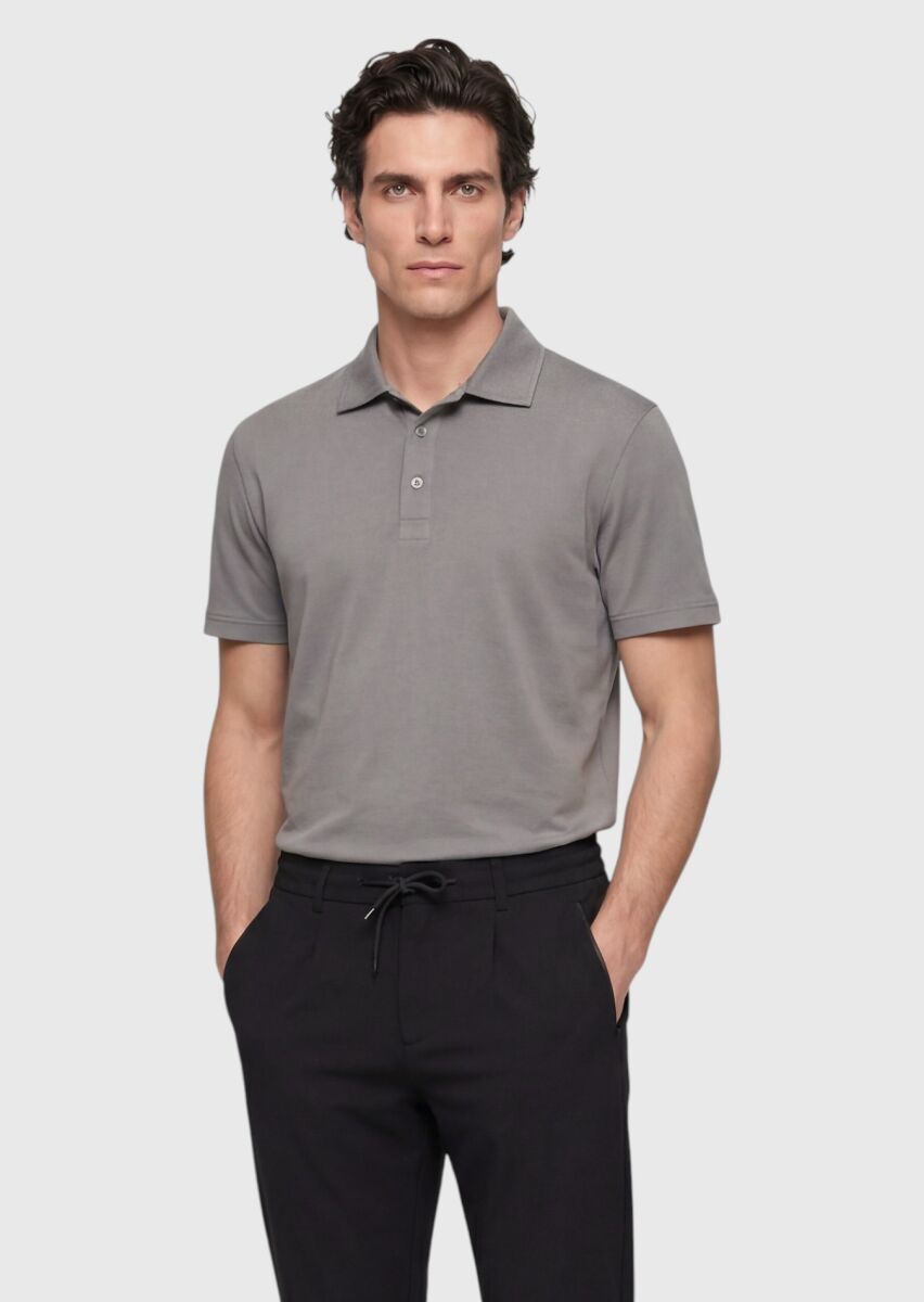 Gri Düz T-Shirt - 3