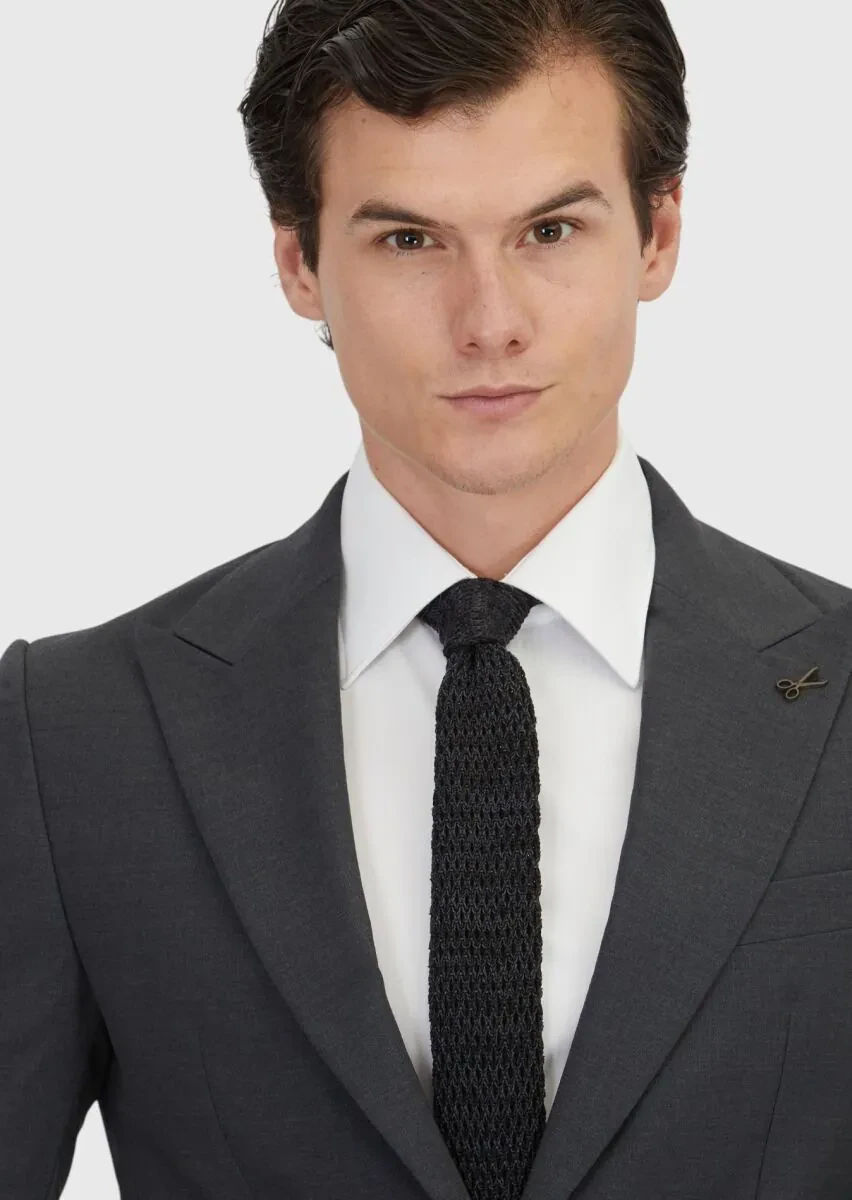 Gri Düz Zeroweight Slim Fit %100 Yün Takım Elbise - 3