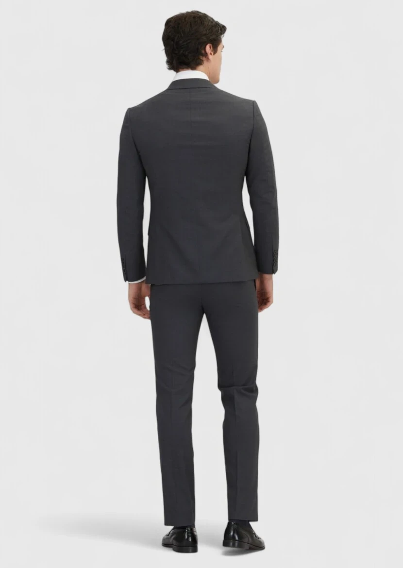 Gri Düz Zeroweight Slim Fit %100 Yün Takım Elbise - 6