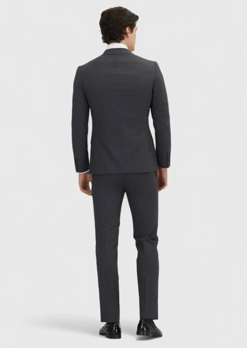 Gri Düz Zeroweight Slim Fit %100 Yün Takım Elbise - 6