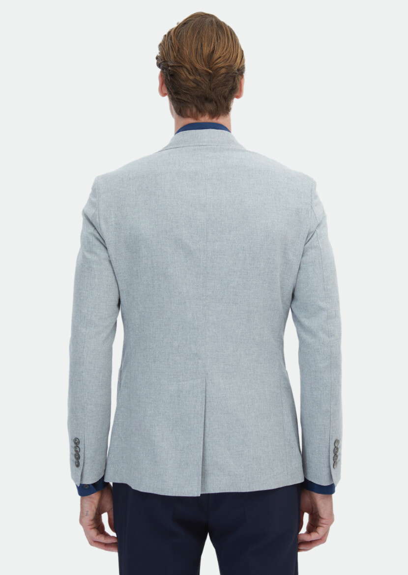 Gri Düz Zeroweight Slim Fit Pamuk Karışımlı Ceket - 5