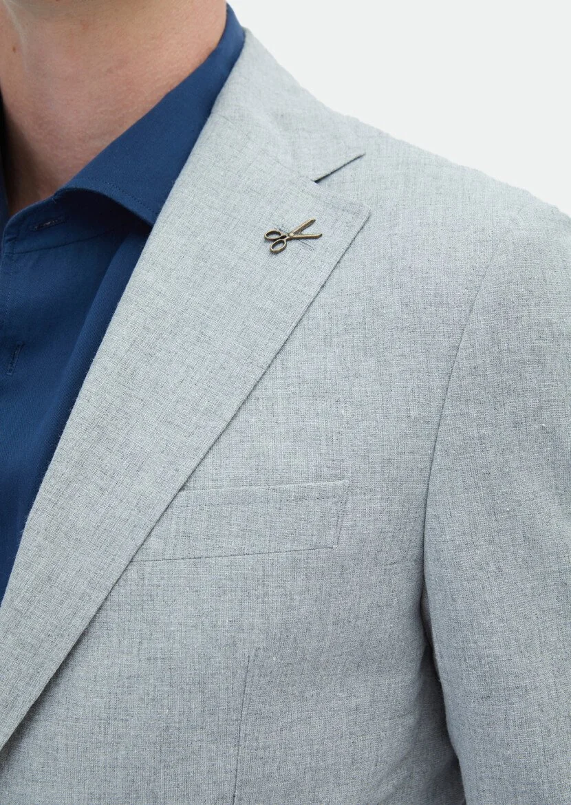 Gri Düz Zeroweight Slim Fit Pamuk Karışımlı Ceket - 5