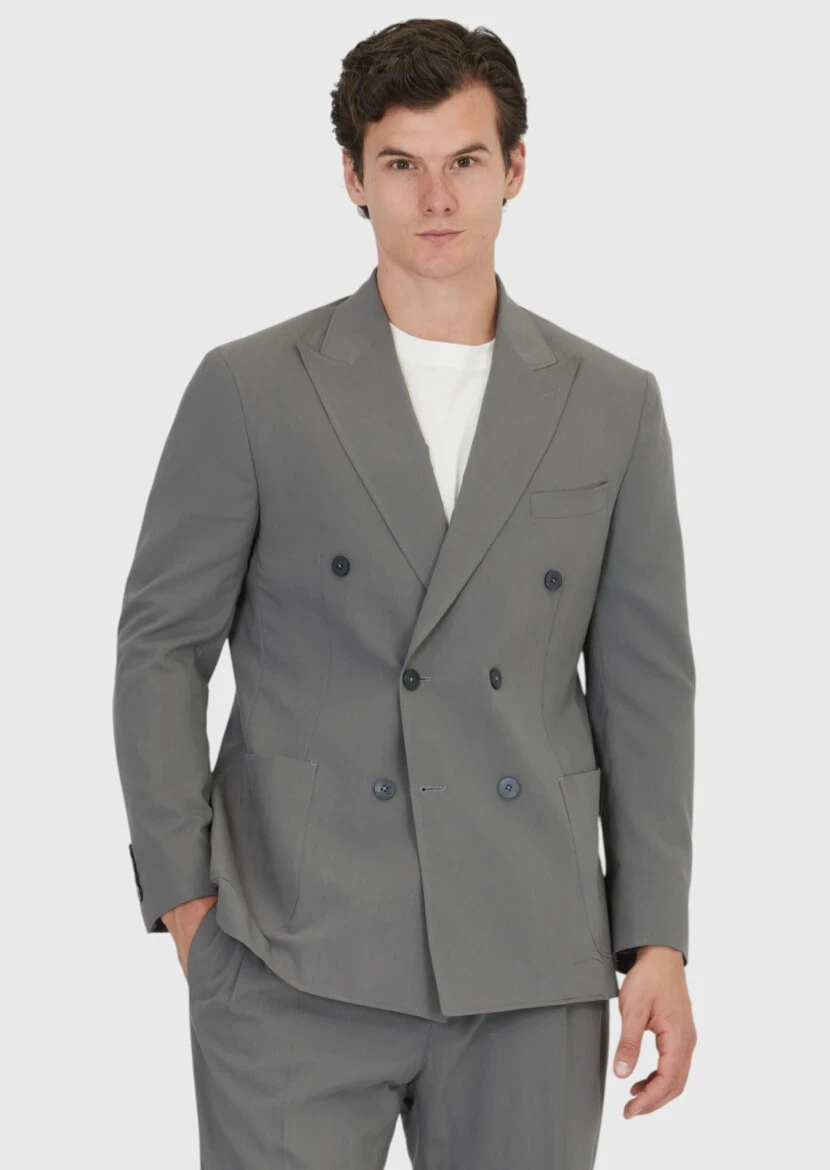 Gri Düz Zeroweight Slim Fit Takım Elbise - 1