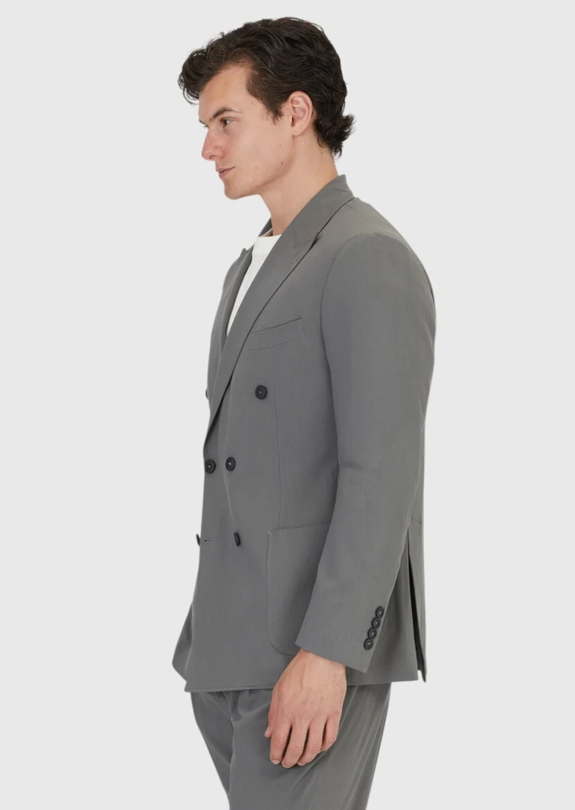 Gri Düz Zeroweight Slim Fit Takım Elbise - 3