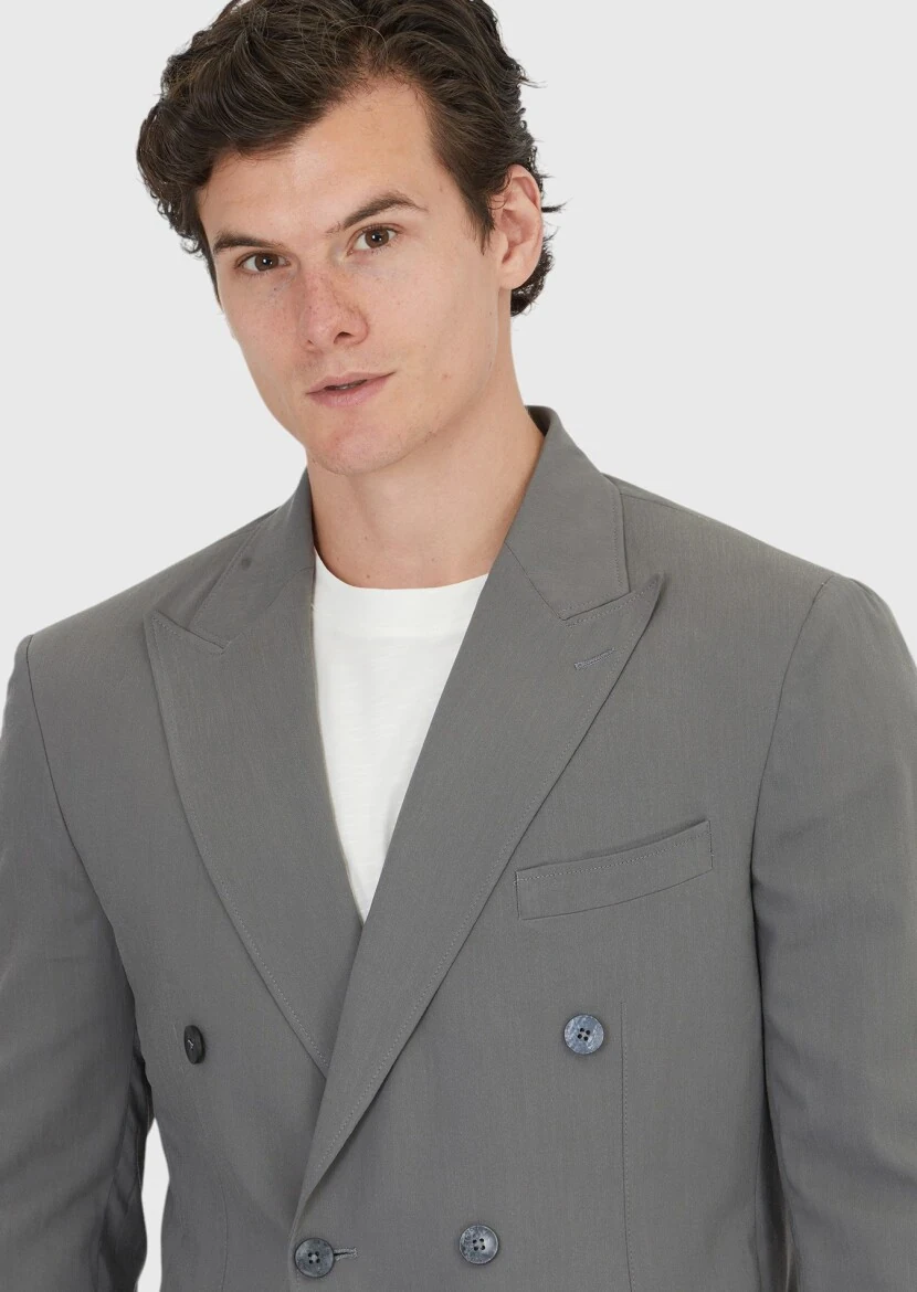 Gri Düz Zeroweight Slim Fit Takım Elbise - 4