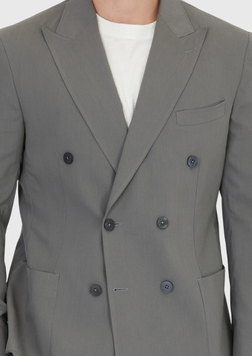 Gri Düz Zeroweight Slim Fit Takım Elbise - 5