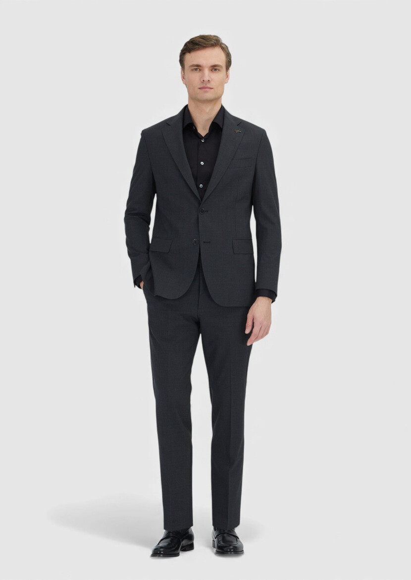 Gri Düz Zeroweight Slim Fit Yün Karışımlı Takım Elbise - 1
