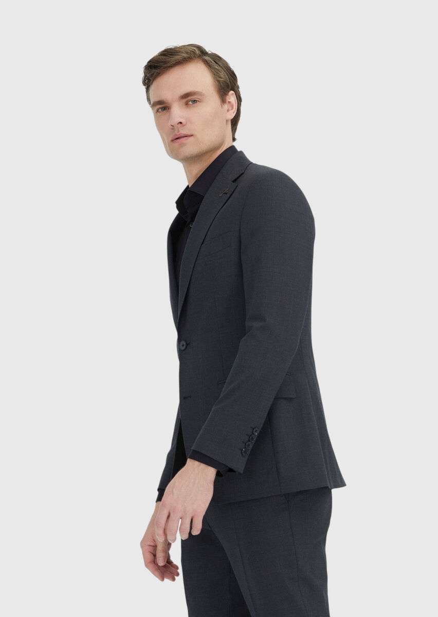 Gri Düz Zeroweight Slim Fit Yün Karışımlı Takım Elbise - 4