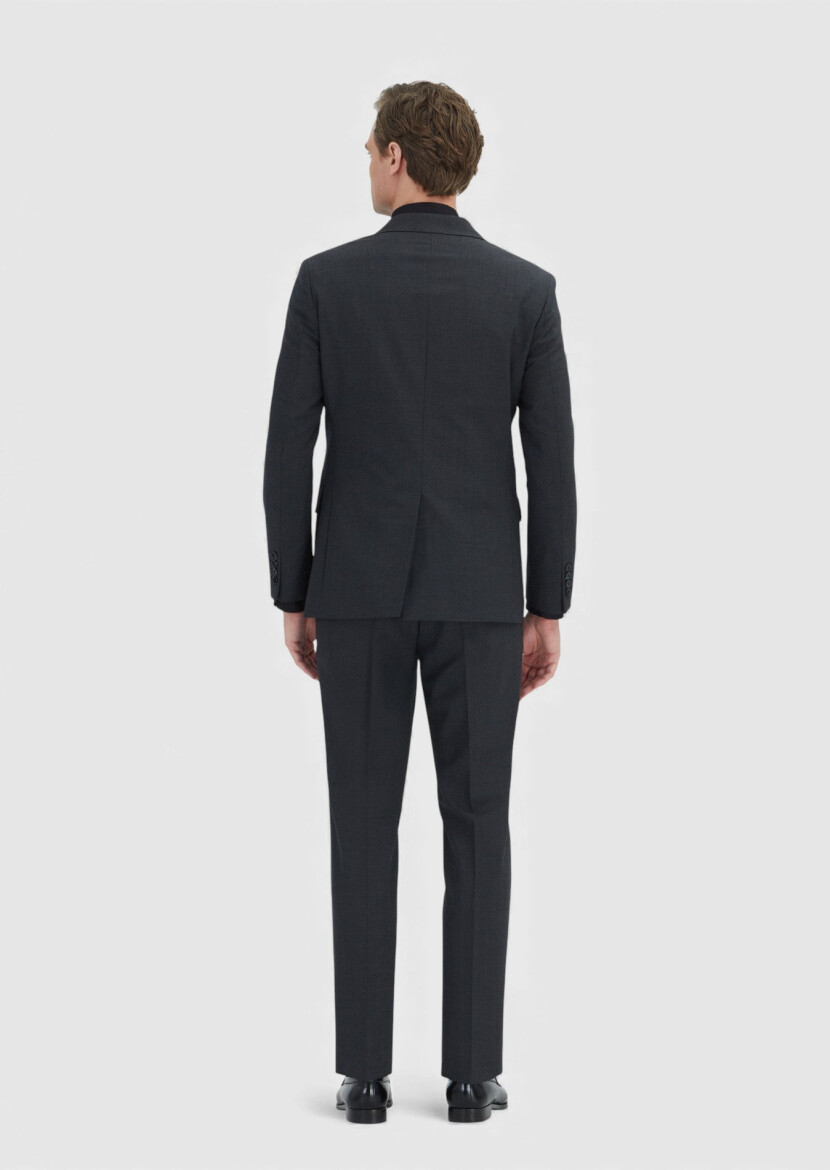 Gri Düz Zeroweight Slim Fit Yün Karışımlı Takım Elbise - 6
