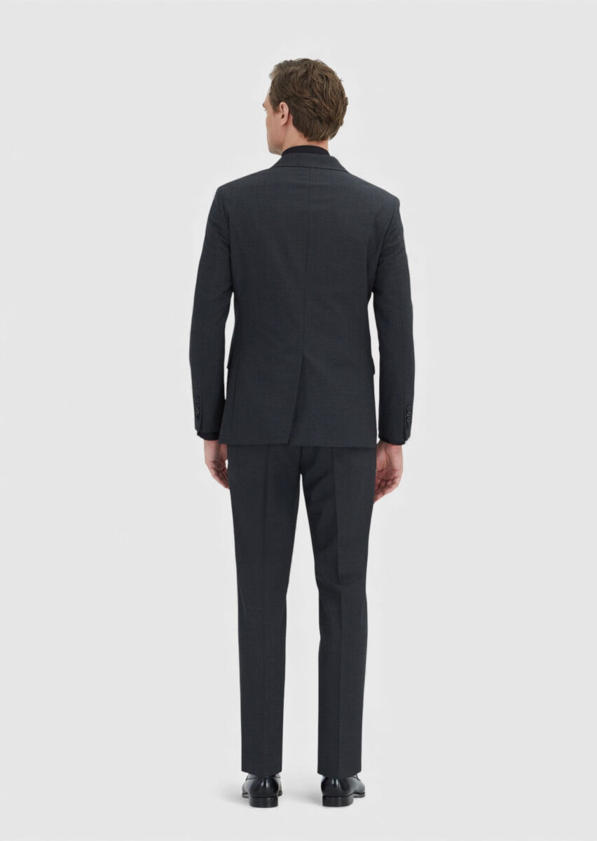 Gri Düz Zeroweight Slim Fit Yün Karışımlı Takım Elbise - 6