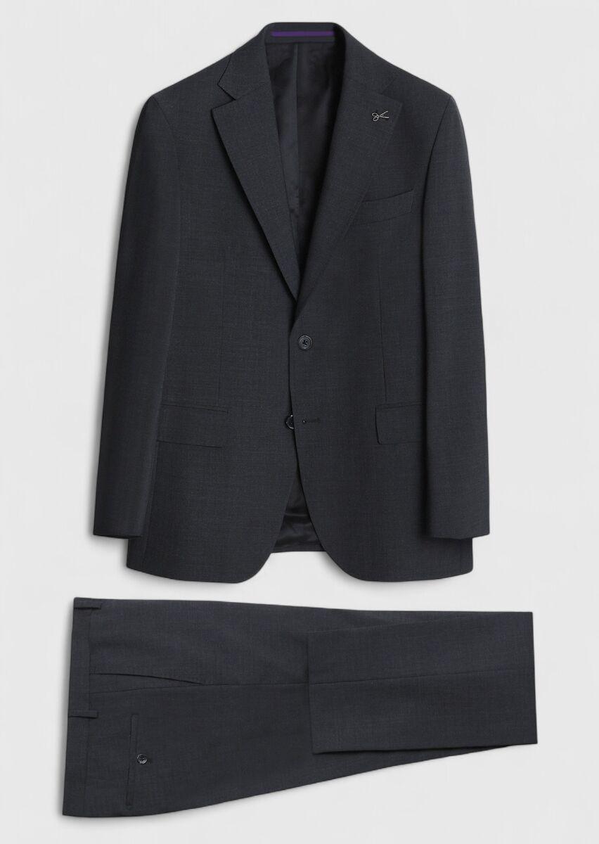 Gri Düz Zeroweight Slim Fit Yün Karışımlı Takım Elbise - 7
