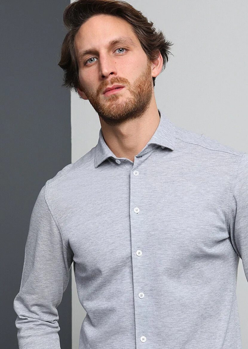 Gri Fitted Fit Casual %100 Pamuk Gömlek - 1