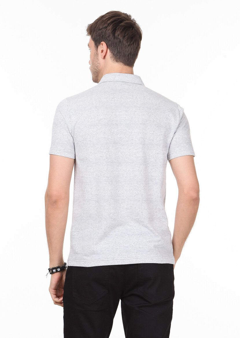 Gri Jakarlı Polo Yaka %100 Pamuk T-Shirt - 4