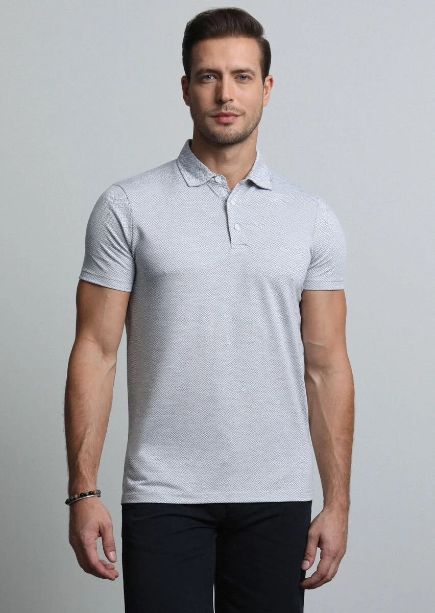 Gri Jakarlı Polo Yaka %100 Pamuk T-Shirt - 2