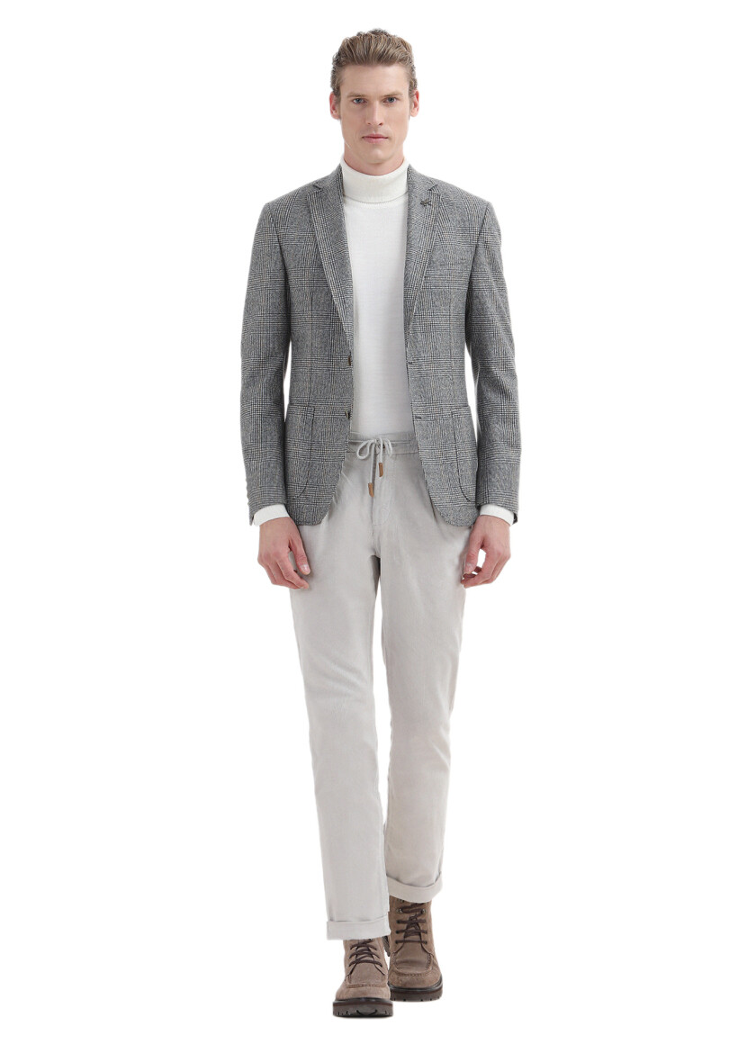 Gri Kareli Zeroweight Slim Fit %100 Yün Ceket - 2