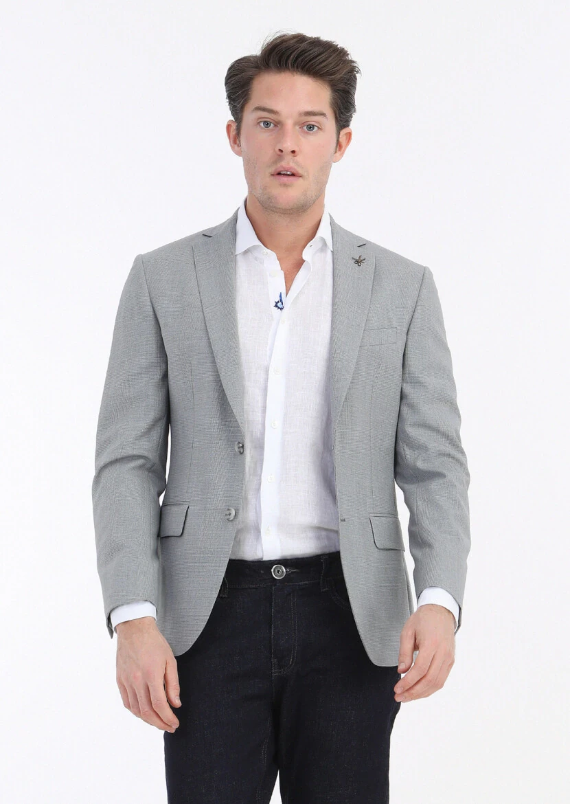 Gri Kareli Zeroweight Slim Fit %100 Yün Takım Elbise - 4