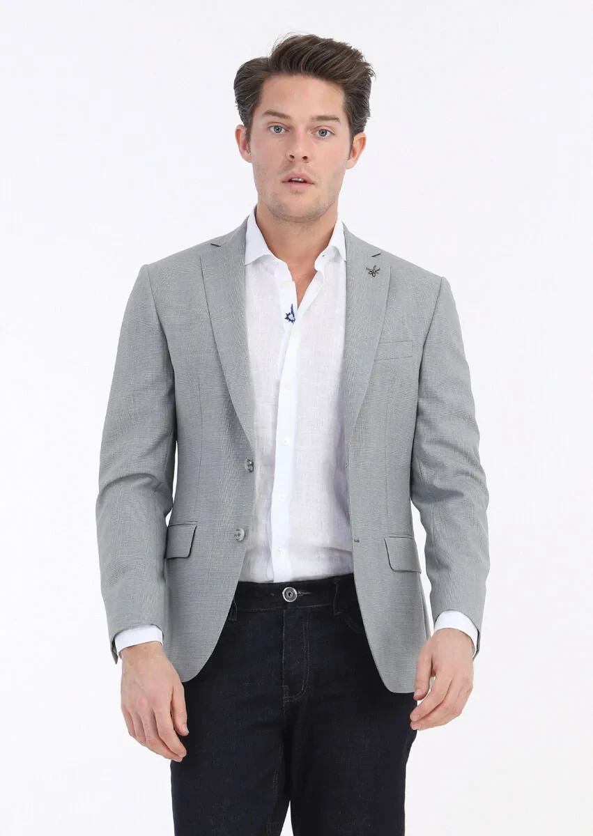 Gri Kareli Zeroweight Slim Fit %100 Yün Takım Elbise - 4