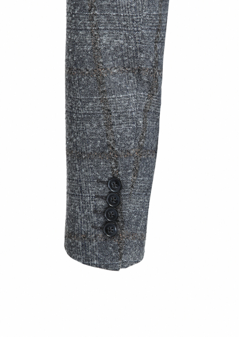 Gri Kareli Zeroweight Slim Fit Yün Karışımlı Ceket 