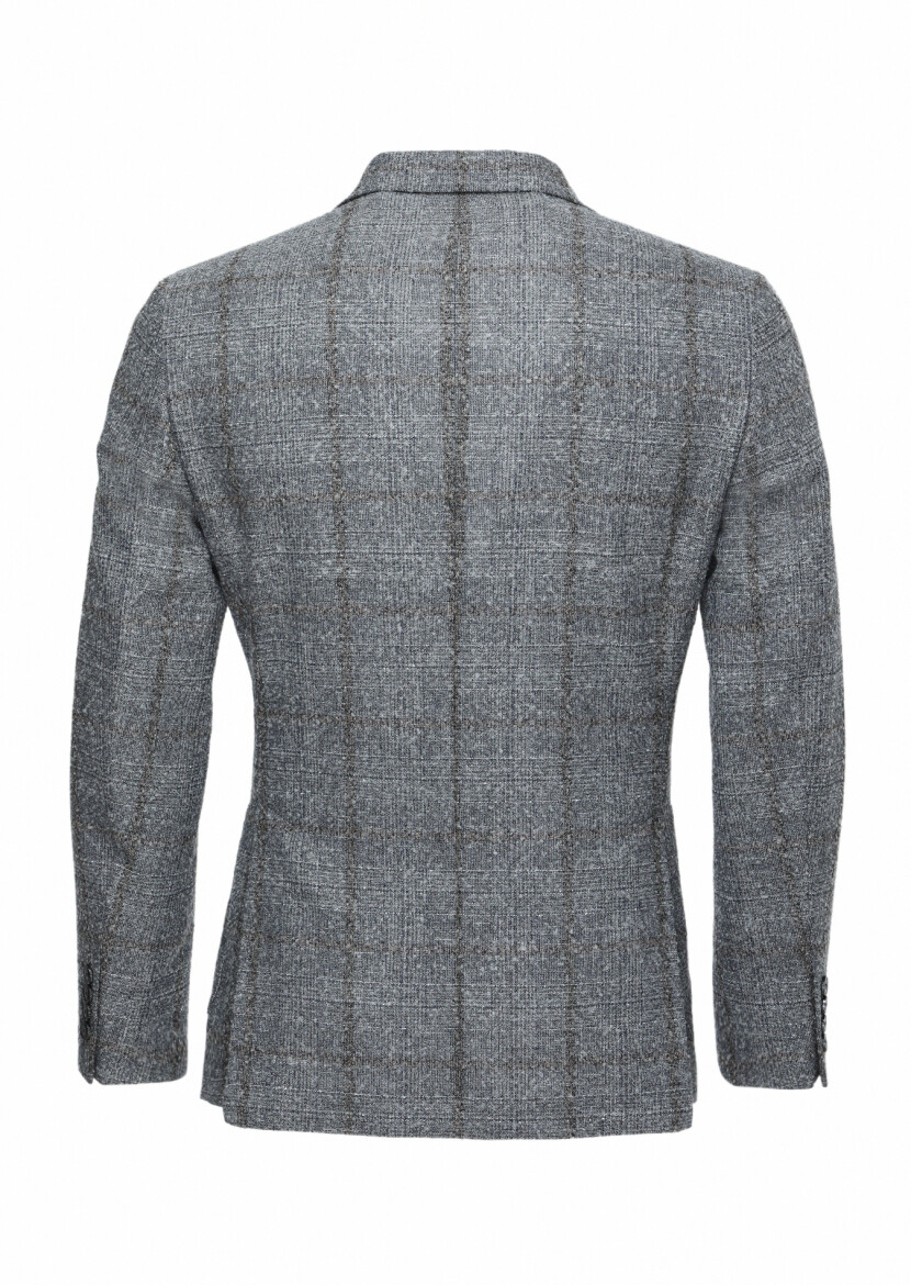 Gri Kareli Zeroweight Slim Fit Yün Karışımlı Ceket - 3