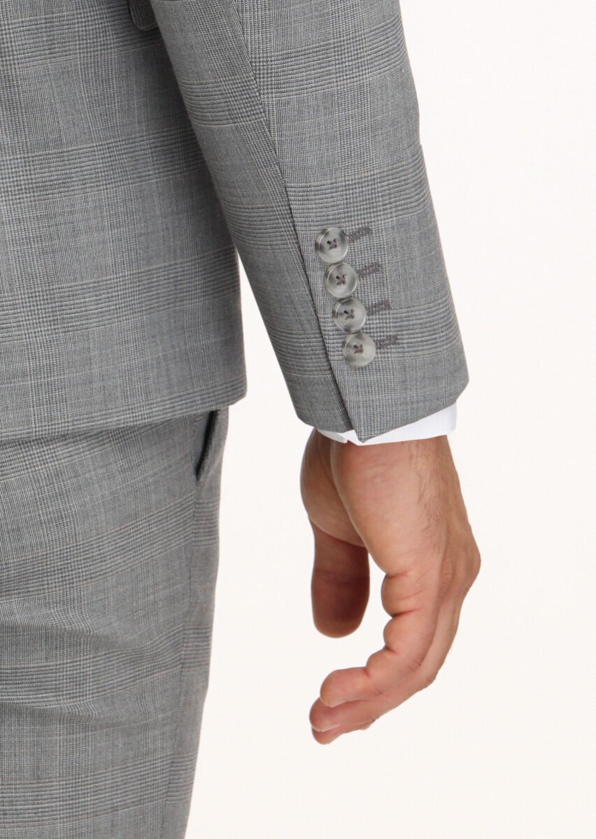 Gri Kareli Zeroweight Slim Fit Yün Karışımlı Takım Elbise - 5