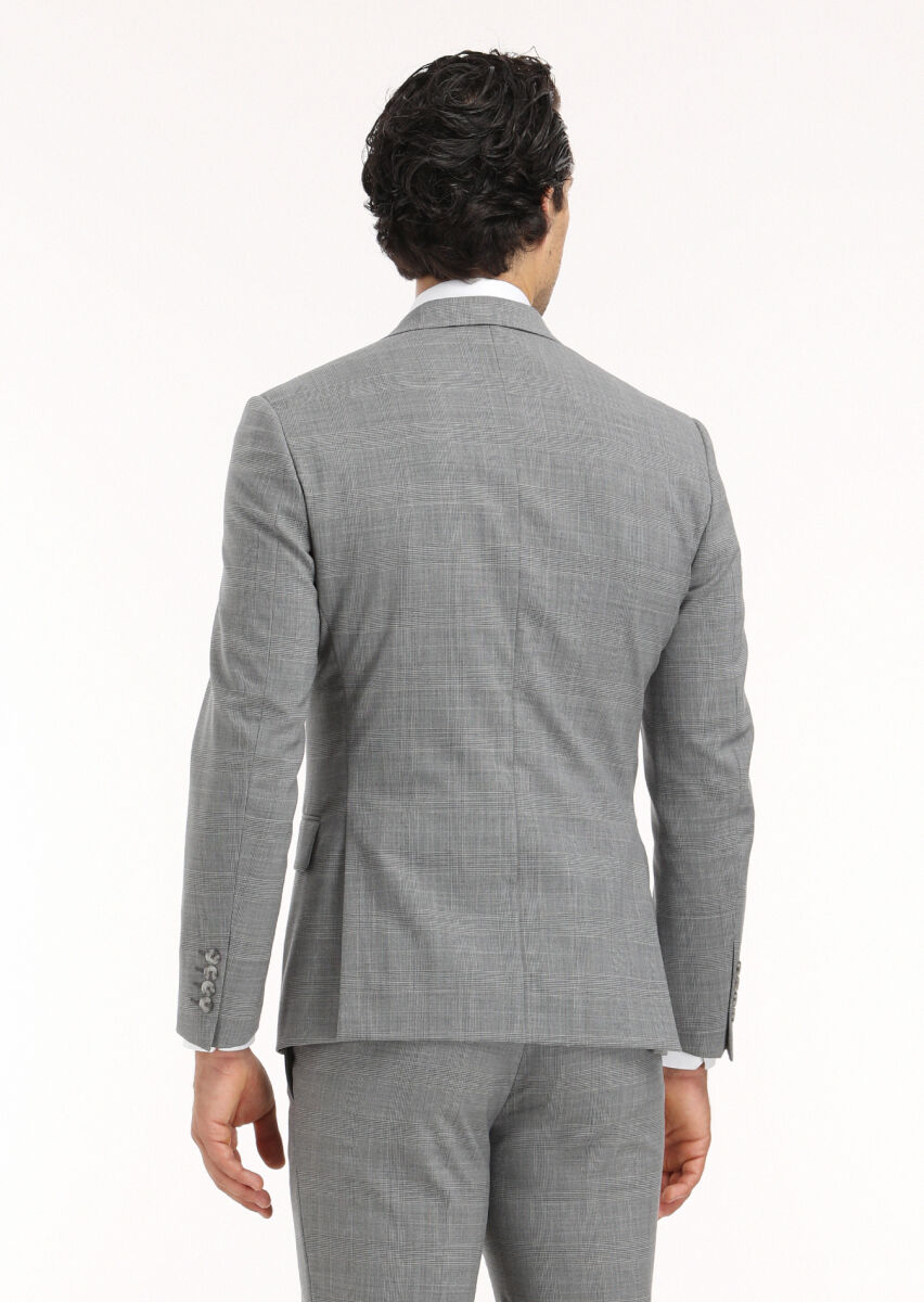 Gri Kareli Zeroweight Slim Fit Yün Karışımlı Takım Elbise - 6