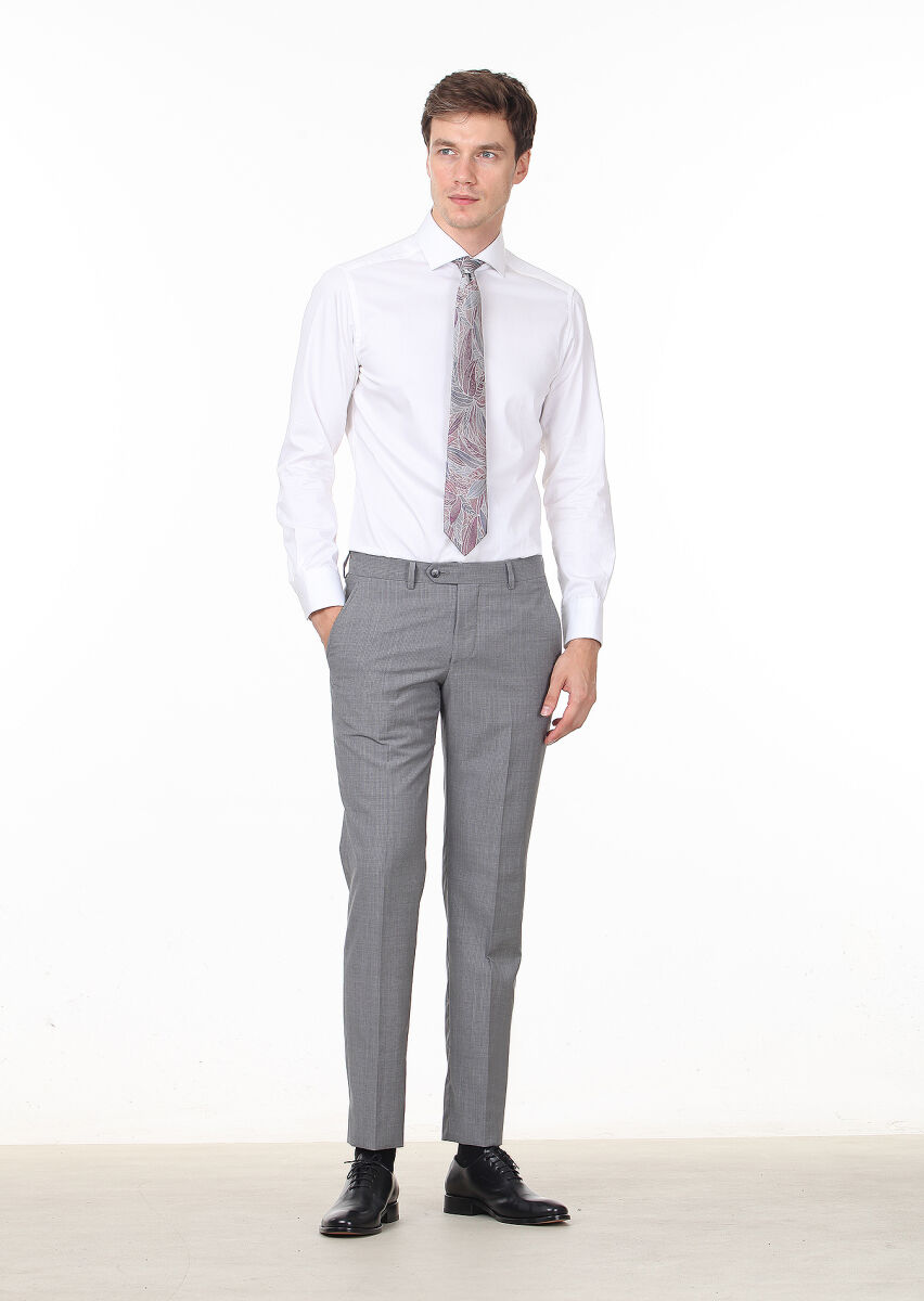 Gri Kumaş Modern Fit Klasik %100 Yün Pantolon - 1