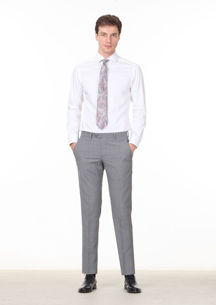 Gri Kumaş Modern Fit Klasik %100 Yün Pantolon - 2