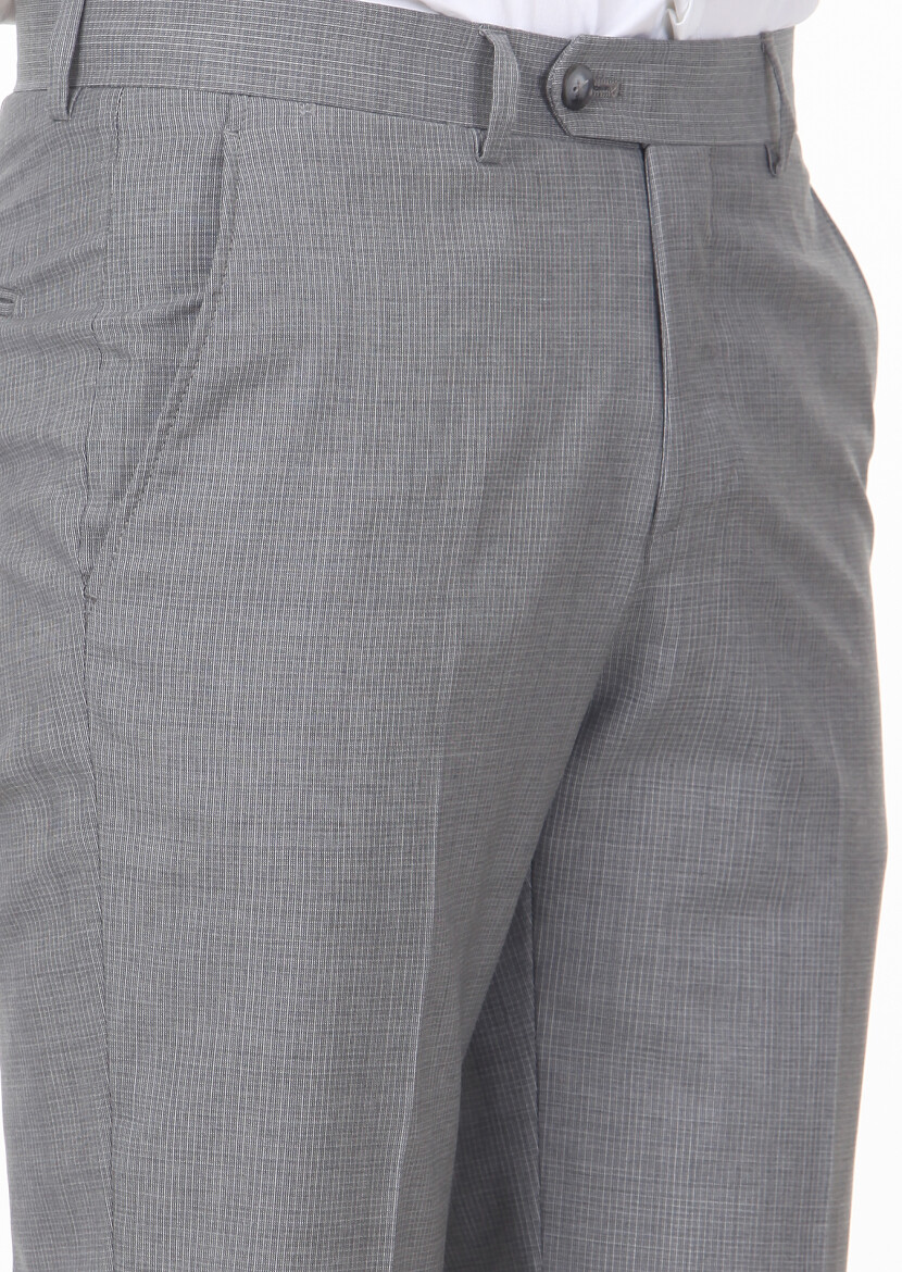 Gri Kumaş Modern Fit Klasik %100 Yün Pantolon - 3