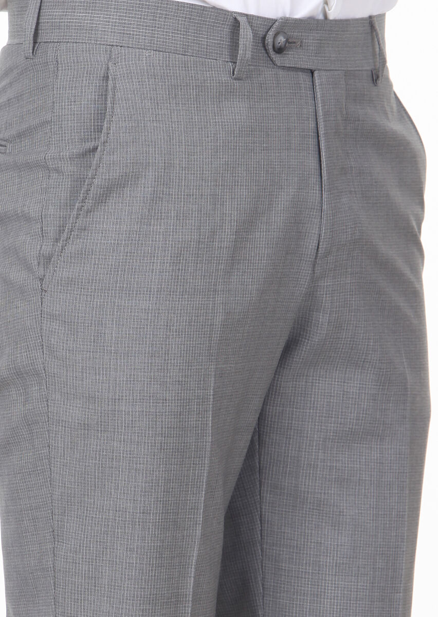 Gri Kumaş Modern Fit Klasik %100 Yün Pantolon - 3