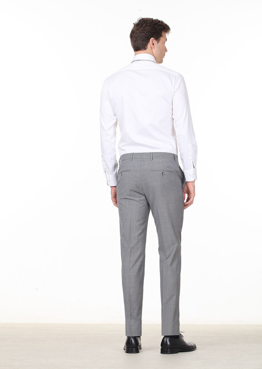 Gri Kumaş Modern Fit Klasik %100 Yün Pantolon - 4