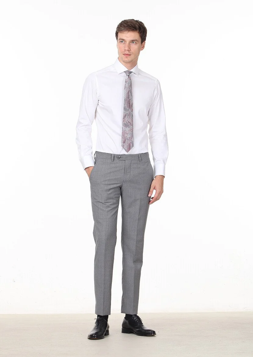 Gri Kumaş Modern Fit Klasik %100 Yün Pantolon - 1