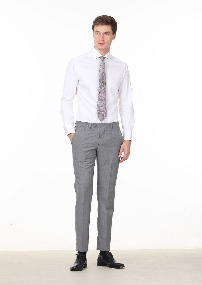 Gri Kumaş Modern Fit Klasik %100 Yün Pantolon - 1
