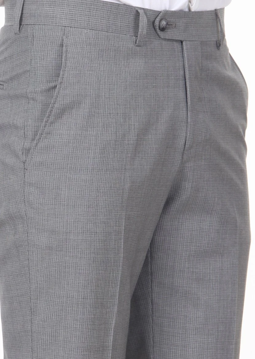 Gri Kumaş Modern Fit Klasik %100 Yün Pantolon - 3
