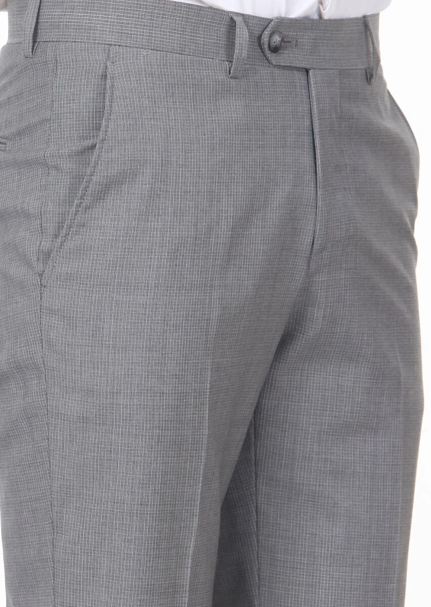 Gri Kumaş Modern Fit Klasik %100 Yün Pantolon - 3