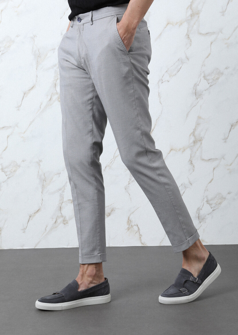 Gri Mikro Dokuma Regular Fit Smart Casual Pamuk Karışımlı Pantolon - 4