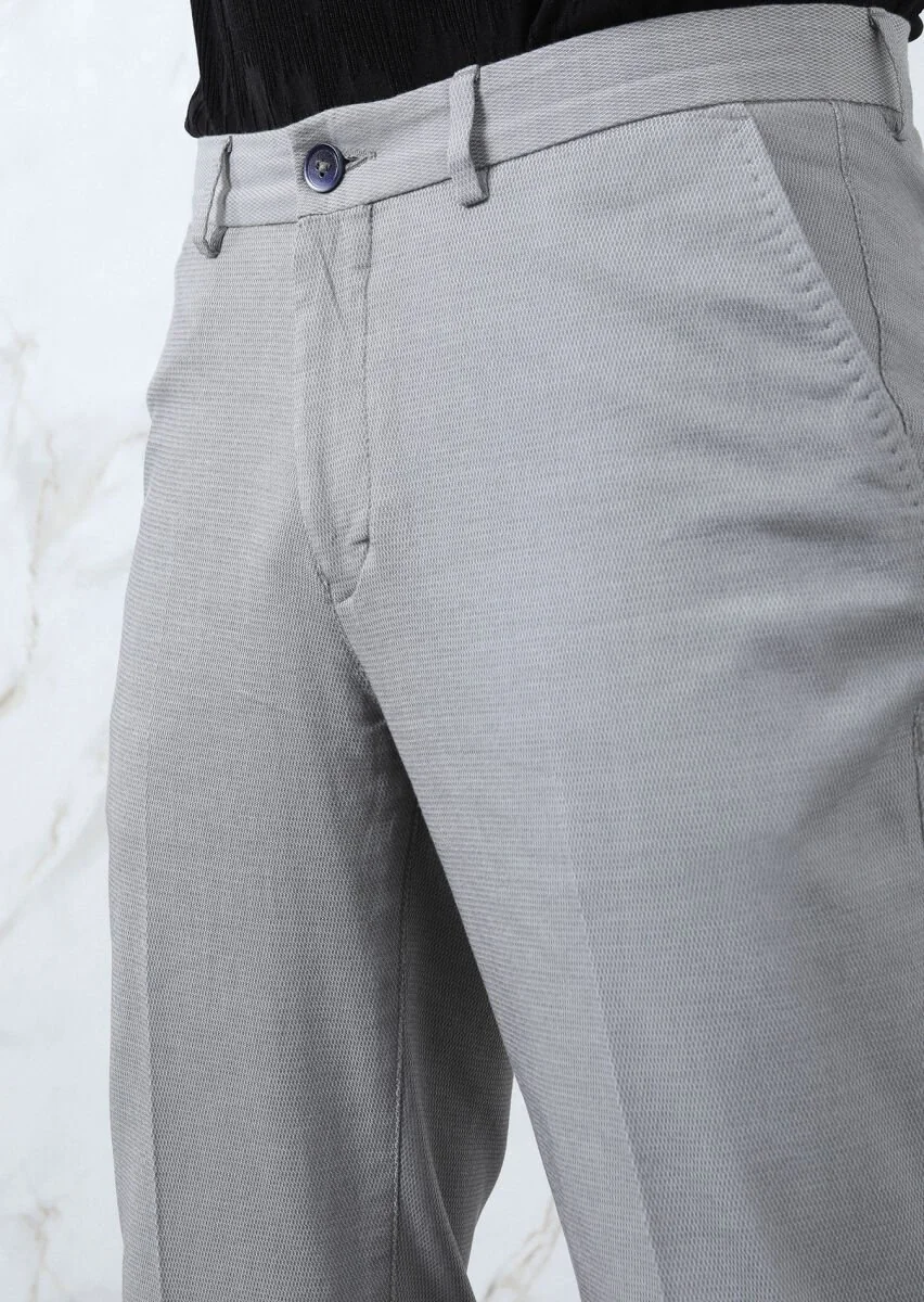 Gri Mikro Dokuma Regular Fit Smart Casual Pamuk Karışımlı Pantolon - 2