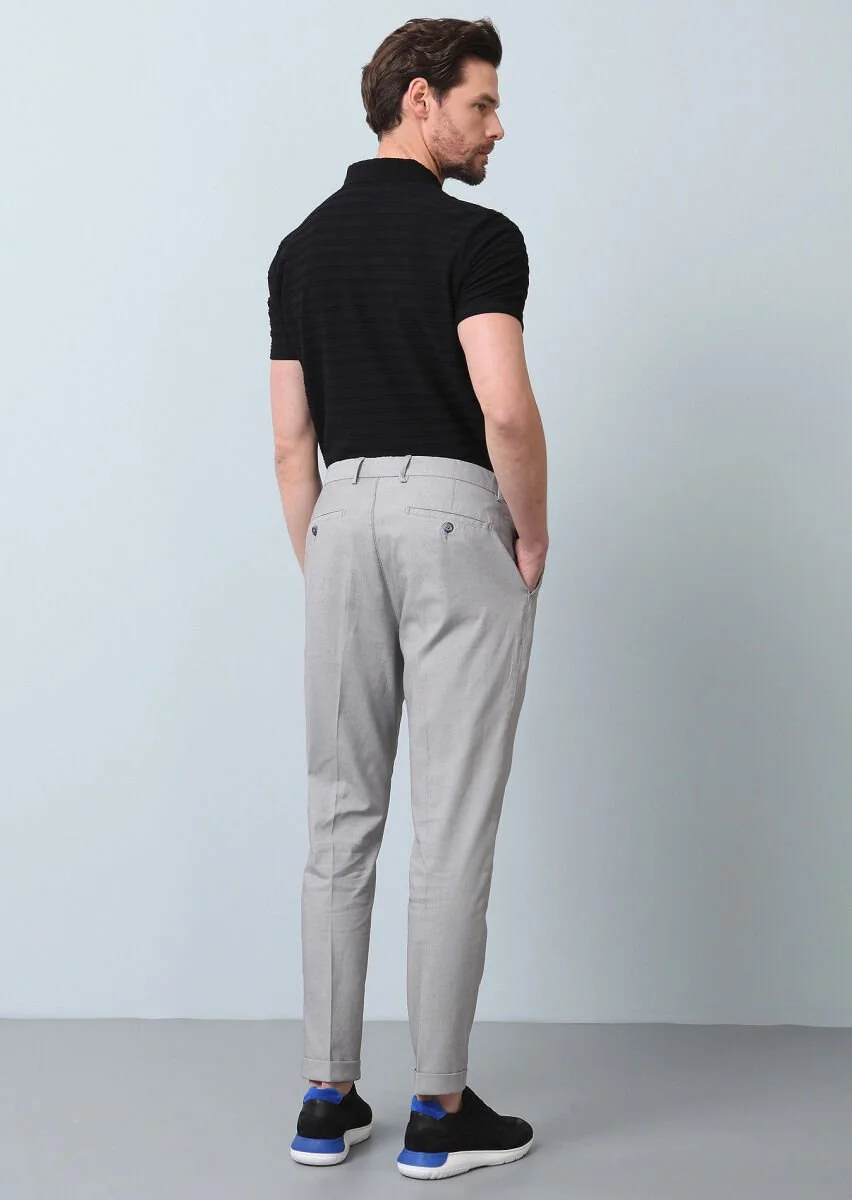 Gri Mikro Dokuma Regular Fit Smart Casual Pamuk Karışımlı Pantolon - 4