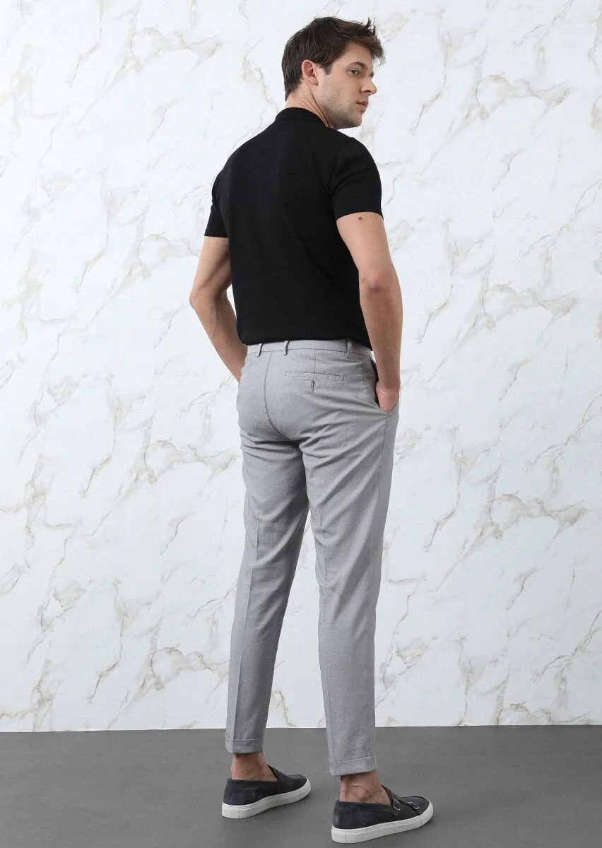 Gri Mikro Dokuma Regular Fit Smart Casual Pamuk Karışımlı Pantolon - 5