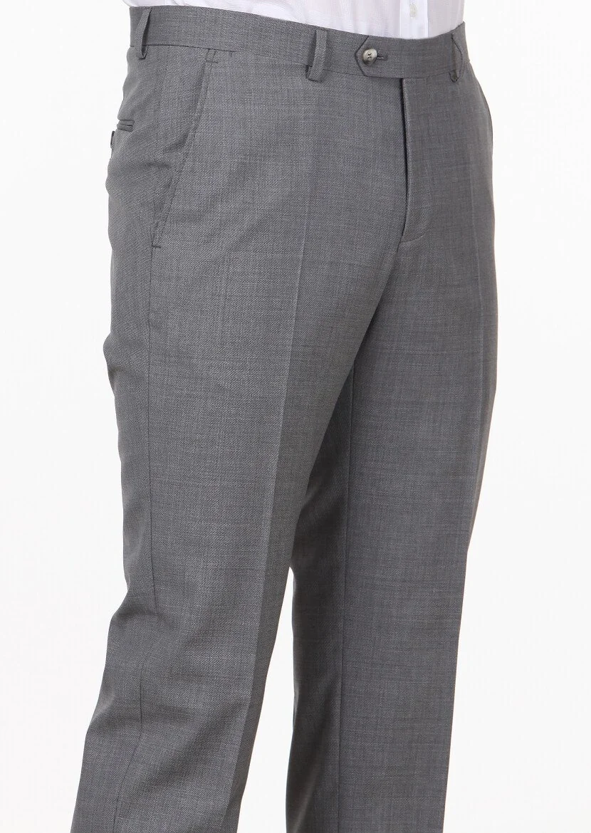 Gri Mikro Kumaş Modern Fit Klasik %100 Yün Pantolon - 3