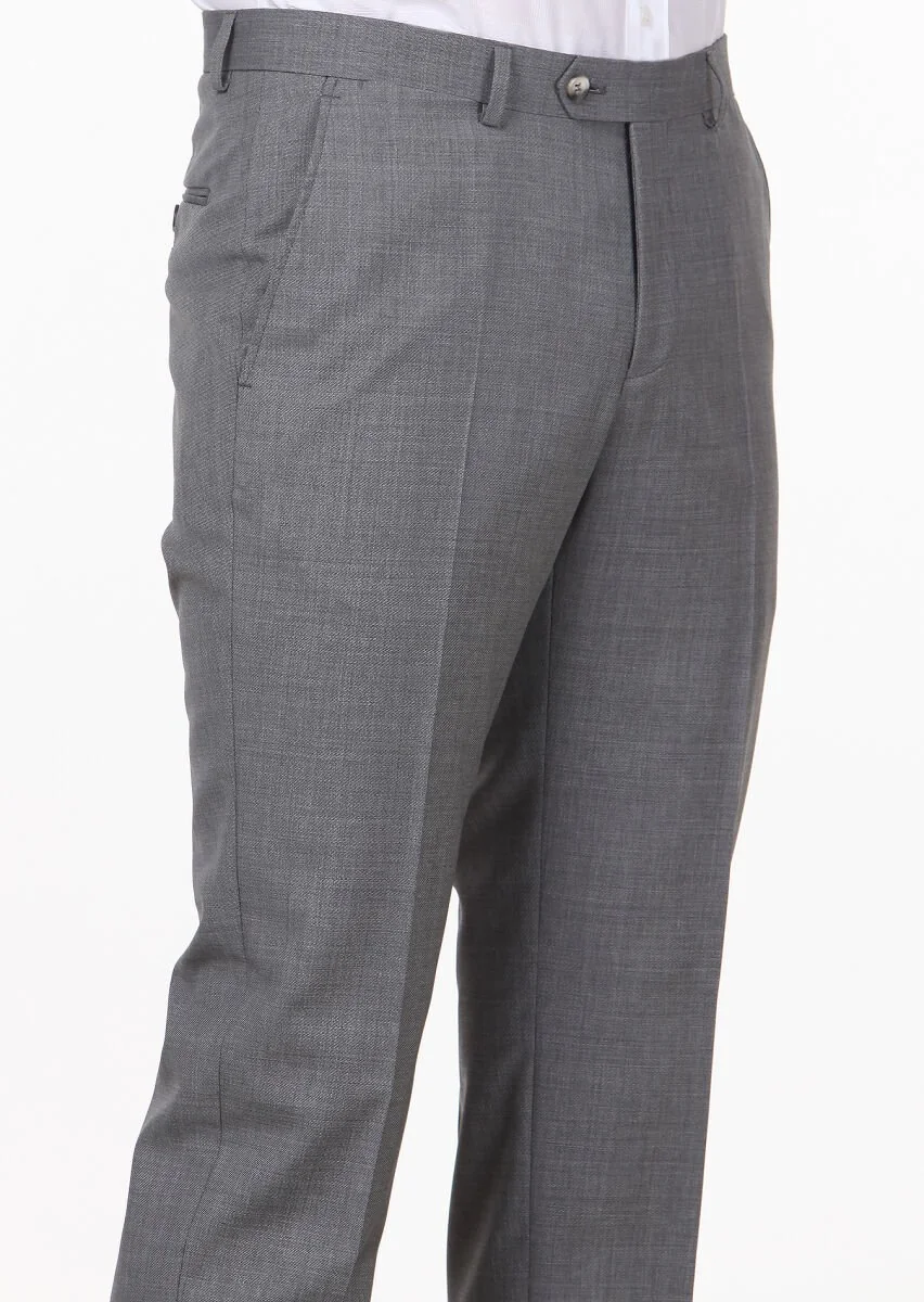 Gri Mikro Kumaş Modern Fit Klasik %100 Yün Pantolon - 3