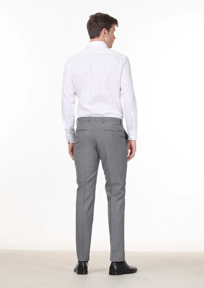 Gri Mikro Kumaş Modern Fit Klasik %100 Yün Pantolon - 4