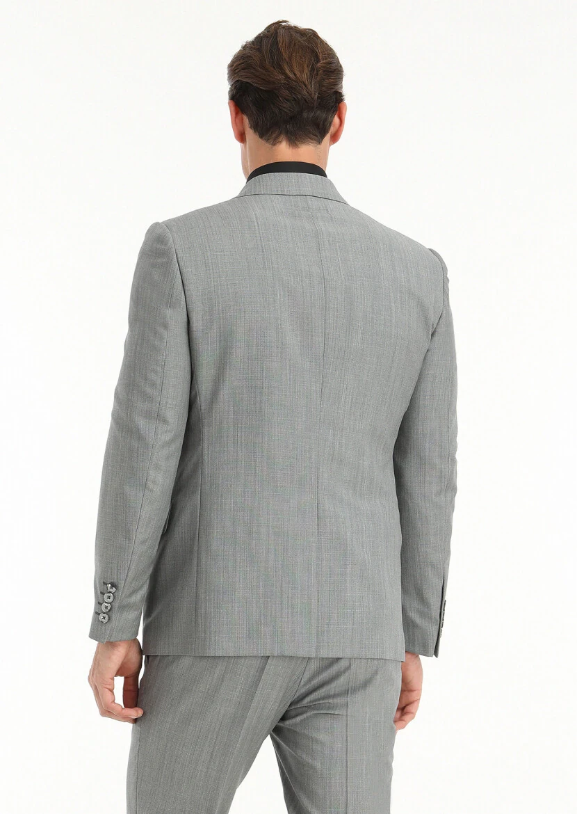 Gri Mikro Modern Fit %100 Yün Takım Elbise - 4