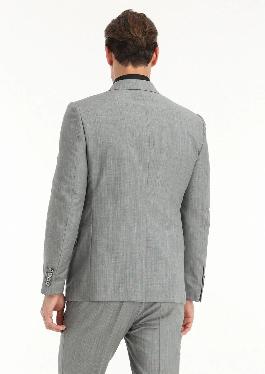 Gri Mikro Modern Fit %100 Yün Takım Elbise - 4