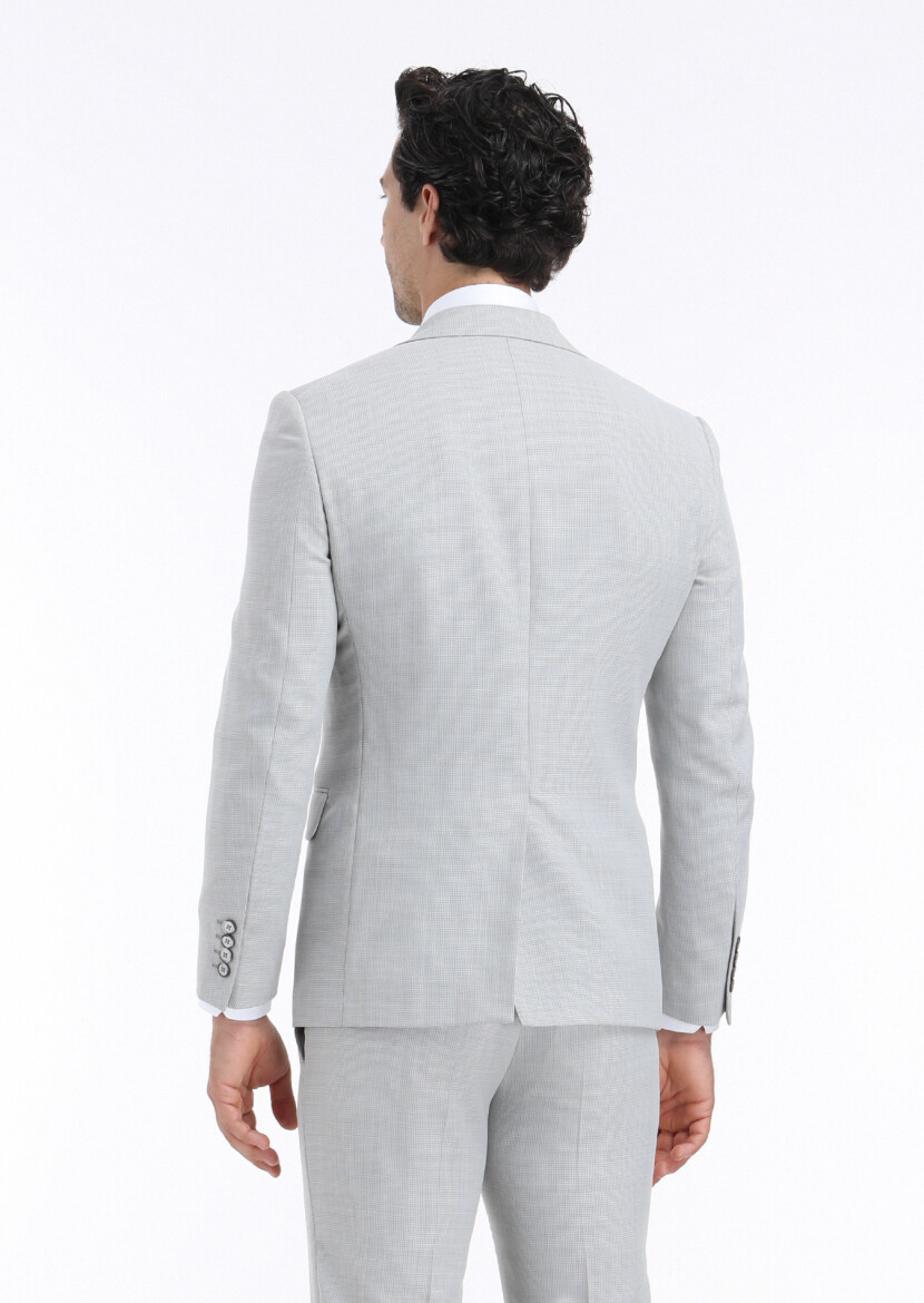 Gri Mikro Modern Fit Yün Karışımlı Takım Elbise - 6
