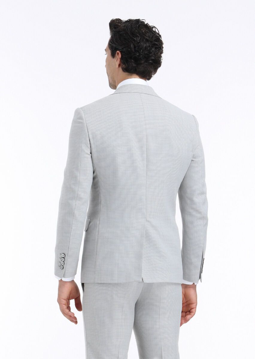 Gri Mikro Modern Fit Yün Karışımlı Takım Elbise - 6
