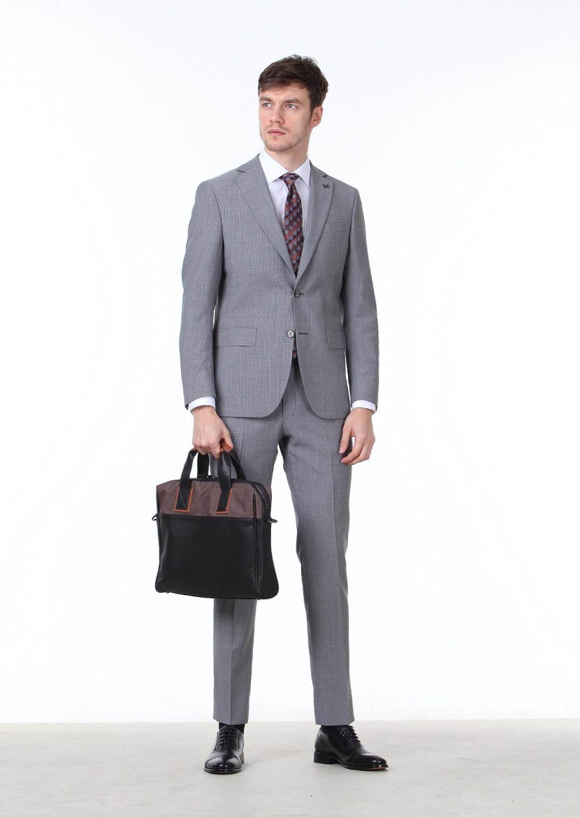 Gri Mikro Regular Fit %100 Yün Takım Elbise - 1