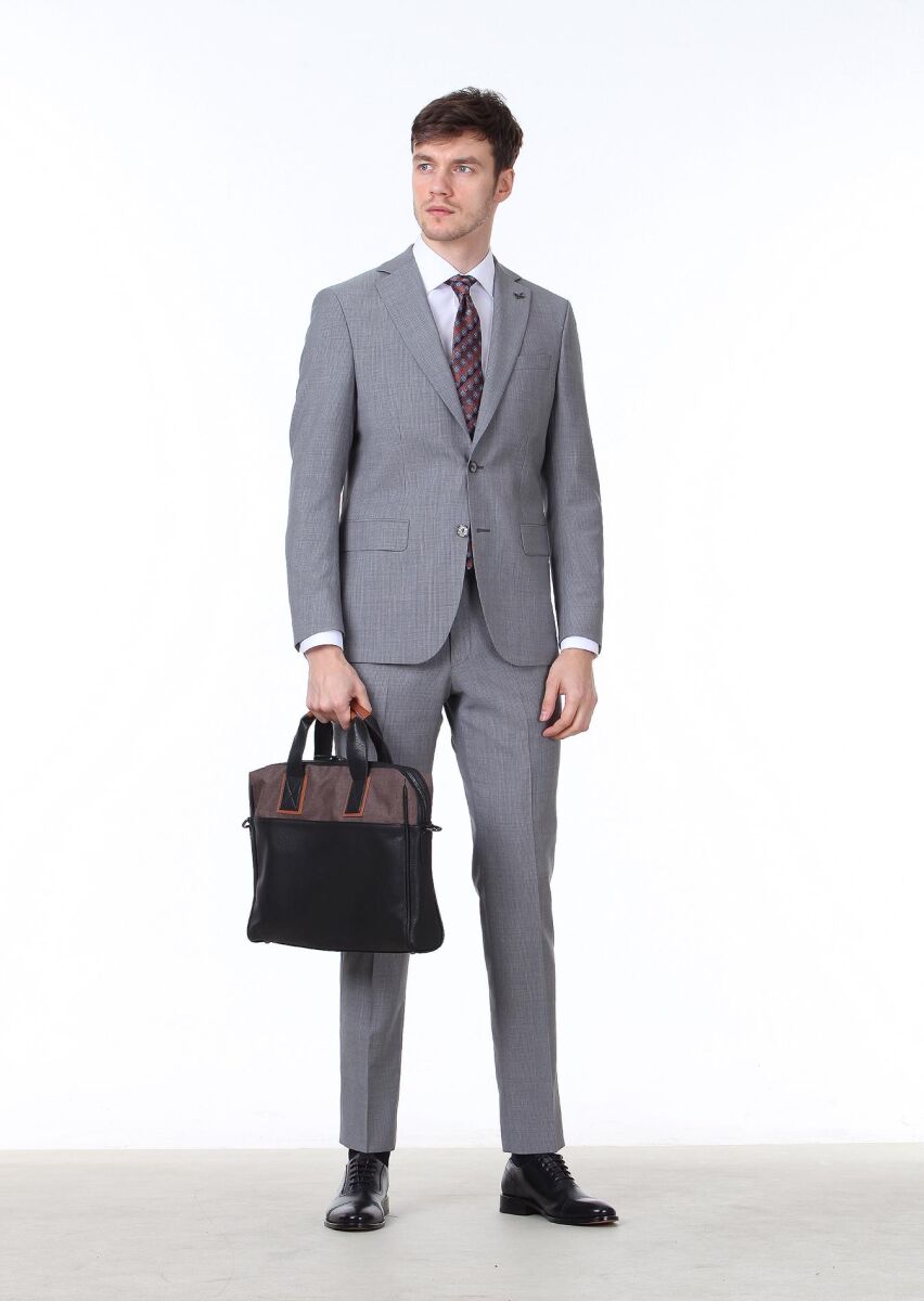 Gri Mikro Regular Fit %100 Yün Takım Elbise - 1