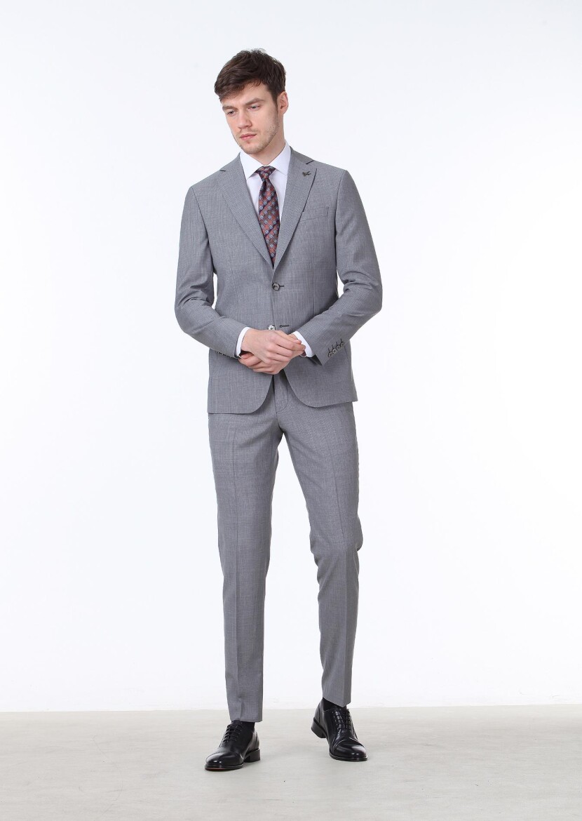 Gri Mikro Regular Fit %100 Yün Takım Elbise - 2