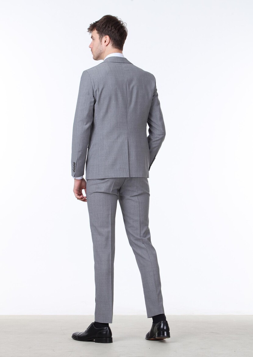 Gri Mikro Regular Fit %100 Yün Takım Elbise - 4